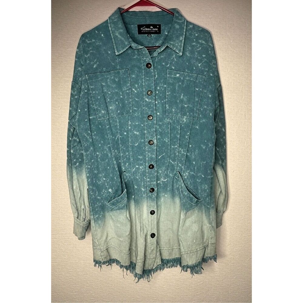 White Birch Women’s Size L Tie-Dye Shirt Dress - Ombré Long Corduroy Jacket Coat